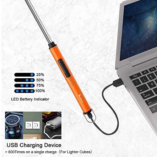 USB Rechargeable Arc Lighter - 360° Flexible Neck, Windproof - Orange