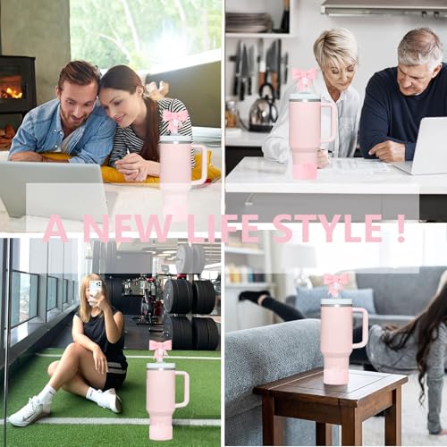 Silicone Bow Straw Covers & Boots for Stanley Cup - Bling Pink