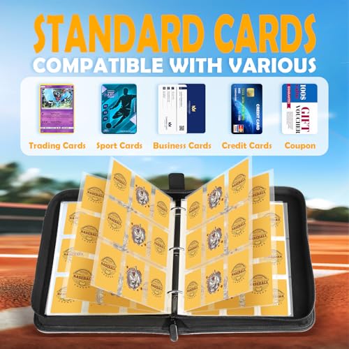 Baseball Card Binder - 900 Card Capacity with 50 Sleeves - Yellow