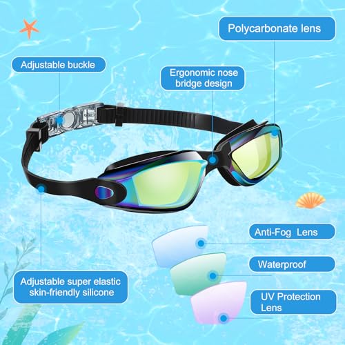 Flutesan 3 Pack Adult & Kid Swimming Goggles - Classic Color, 6.3 x 1.8 Inches