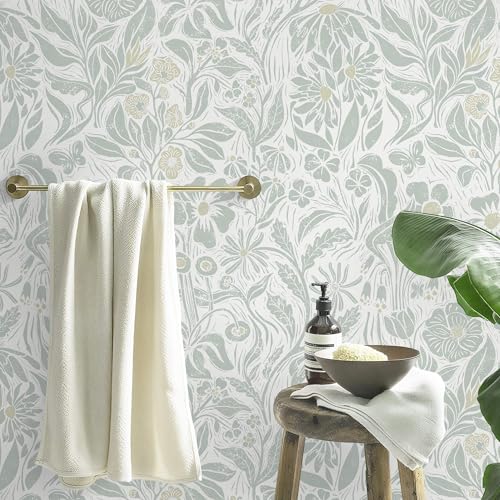 Heroad Floral Contact Paper Green Peel and Stick Wallpaper Botanical Self Adhesive Removable Stick on Wall Paper for Cabinets Drawers Waterproof Bathroom Pantry Wall Decor Vinyl Roll 17.3''x78.7''