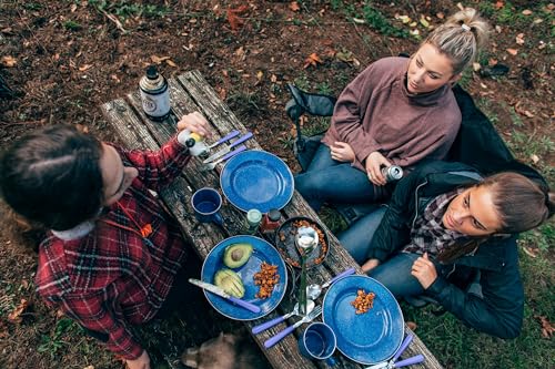 Blue Enamel Camping Plate with Stainless Steel Rim