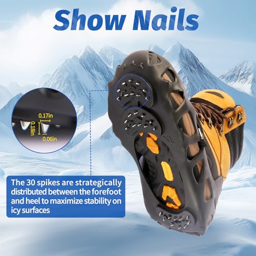 Ice Cleats for Shoes and Boots - 30 Spike Crampons, Medium Size