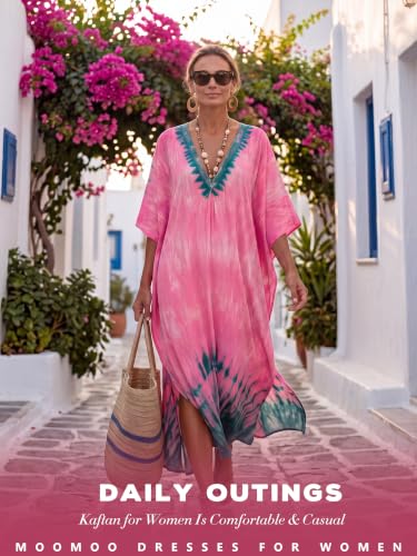 Antfuny Women Moomoo Dress Beach Cover Up Pink Tie Dye Kaftan Nightgown Plus Size