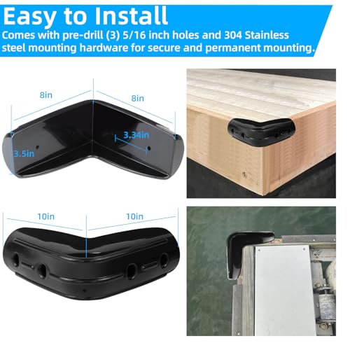 JYINCPED 10x10 Inch Dock Corner Bumpers - 2 Pack Black Marine Fender Guard