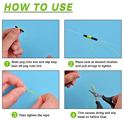 Fishing Bobber Stops with Beads - 100 Pcs Green Slip Knots