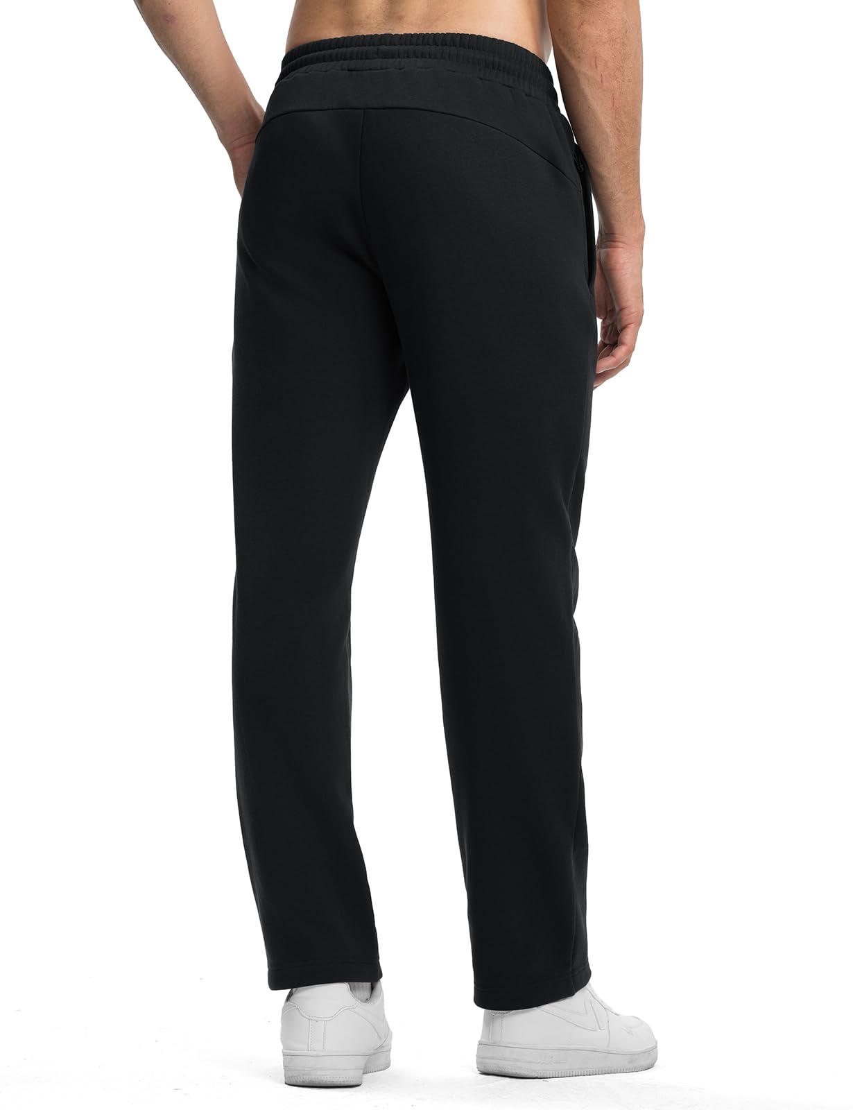 Rdruko Men's Fleece Sweatpants Straight Leg Athletic Yoga Lounge Pants Open Bottom Casual Jersey Pants with Zipper Pockets Black L