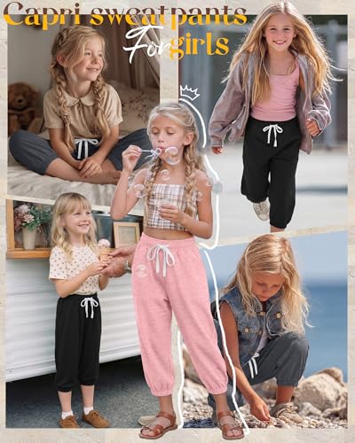 3-Pack Girls Capri Joggers - Black, Pink, Dark Heather Gray