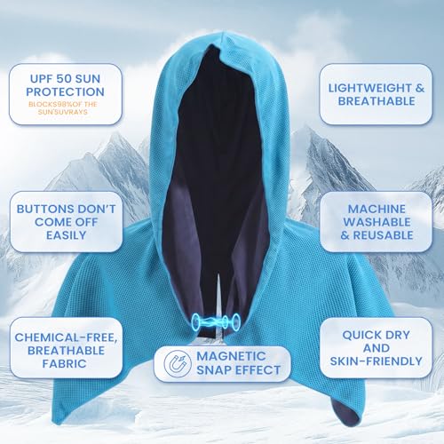 ATOKEUP Cooling Hoodie Towels for Neck & Face - Royal Blue & Light Blue, Instant Cooling, UV Protection, Pack of 2