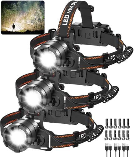 KYEKIO 3-Pack Rechargeable LED Headlamps for Adults, Super Bright, 4 Modes