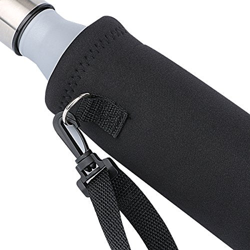 RICHEN 1000ml Neoprene Water Bottle Carrier Bag with Adjustable Shoulder Strap - Black