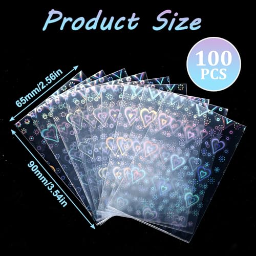 100 Pcs Holographic Photocard Sleeves - Heart Shape 65x90mm