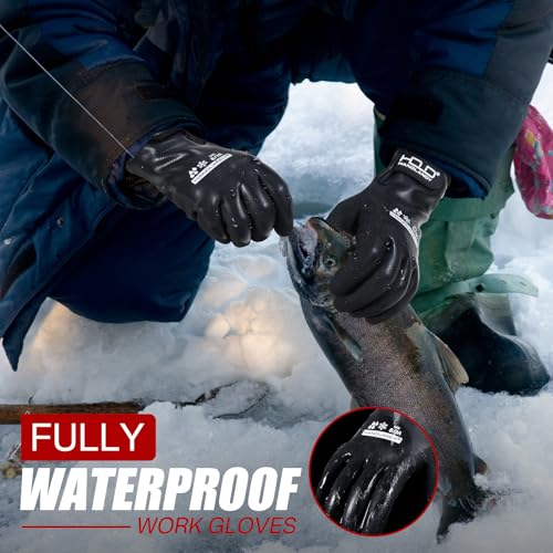 HANDLANDY 2 Pairs Waterproof Work Gloves for Cold Weather, Insulated Winter Freezer Work Gloves with Grip for Men & Women