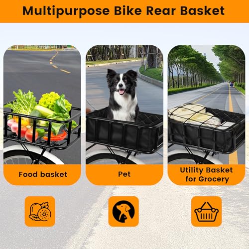 Large Rear Bike Basket with Waterproof Cover & Cargo Net