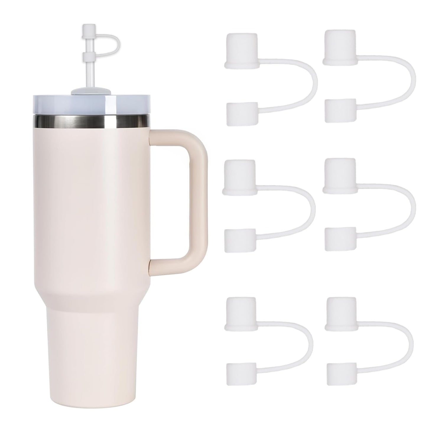 CEDIDJAC 6PCS Silicone Straw Covers Cap Compatible with Stanley Cup 30-40 oz Tumbler with Handle 10mm Straw Toppers Reusable Straw Cover for Stanley Cup Accessories （Green）
