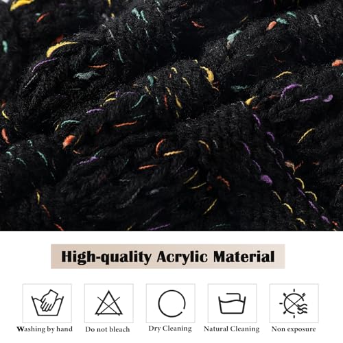 Beanie Hat and Touchscreen Gloves Set - Fleece Lined Black Confetti