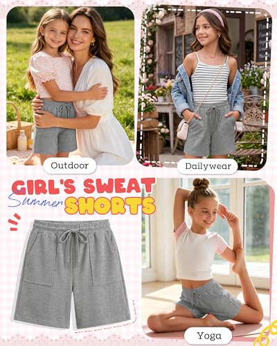 Girls Athletic Sweat Shorts - Moisture-Wicking - Light Heather Gray - 5-6 Years