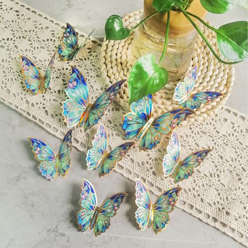 12Pcs Golden Edged Butterfly Wall Sticker 3D Butterflies Room Decor Decals Home Decoration DIY Self-Adhesive Mural for Wedding