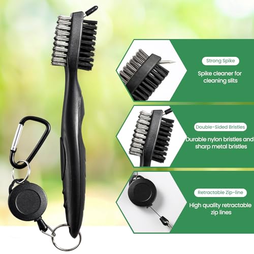 Golf Club Brush Cleaner with Retractable Zip-Line - 3 Pack Black/Red/Blue