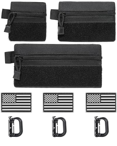 3-Piece Tactical Zipper Pouch Set with US Patches & D-Ring Clips for EDC, Travel & Outdoor