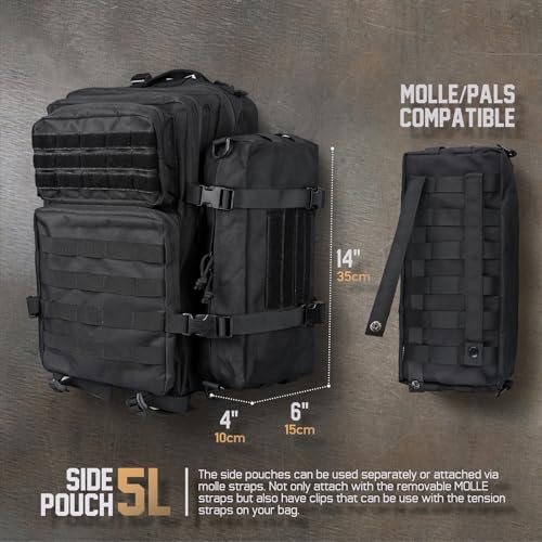 WYNEX Black Molle Pouch for Tactical Backpack – Side Admin Sustainment, Modular Expansion