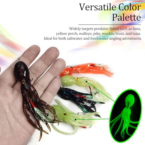 VMSIXVM 5pcs Saltwater Octopus Soft Baits with Luminous Swimbaits - C1-5pcs