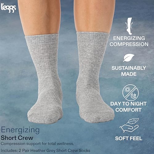Comfortable Graduated Compression Ankle Socks - Heather Grey, 2 Pack