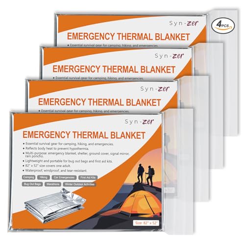 Thermal Mylar Emergency Blankets - 4 Pack, 82" x 52" Reusable Survival Gear