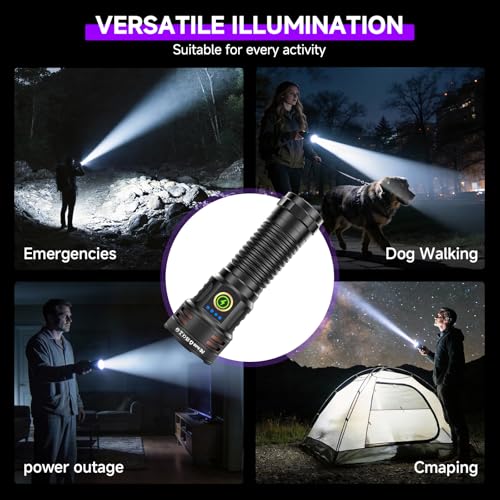 30W UV Flashlight with 365nm Black Light & White Light, 5000mAh Rechargeable