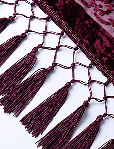 WeHello Women's Burgundy Burnout Velvet Kimono Cardigan with Tassels - Long Cover Up