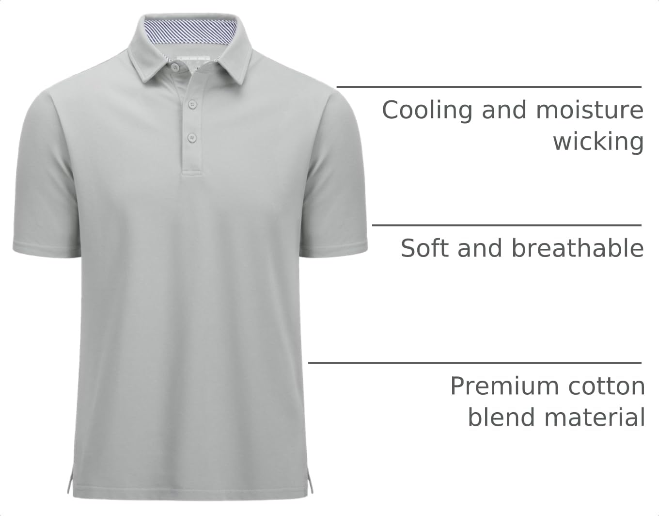 MAGCOMSEN Mens Short Sleeve Shirts Golf Polo Shirts Cotton Pique Polo Work Shirt Classic Casual Shirt Button Down Collar Shirt Light Grey, XL