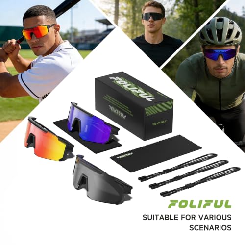 Polarized Sports Sunglasses - 3 Pack for Running, Cycling, Hiking - Grey, Red, Dark Blue