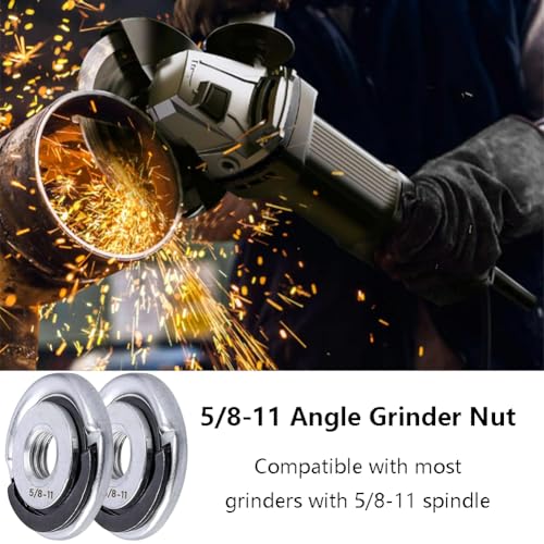 2Pcs Angle Grinder Flange Nuts with 5/8-11 Inch Thread, Quick Change Grinder Flange Locking Nut Metal Angle Grinder Nut for Replacement/Fixing Cutting Discs