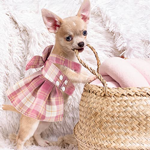 Potchen XS Dog Dress Plaid Small Pet Clothes Chest 11 in Dark Color 4-Pack