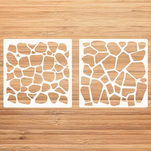 Stone Stencils for Painting on Wood,Floor Stencils for Painting Floors Tile, Reusable Plastic Template for DIY Home Decor 12" x 12"