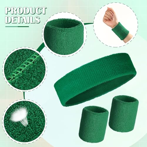 Bememo 6-Piece Sport Sweatband Set Dark Green: 2 Headbands & 4 Wristbands
