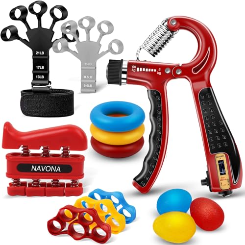 Grip Strength Trainer Kit - 13 PCS Hand & Forearm Exerciser - Red