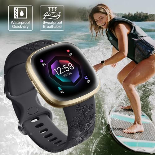 Floral Sport Band for Fitbit Versa 3/4 & Sense 2 - Black, Small