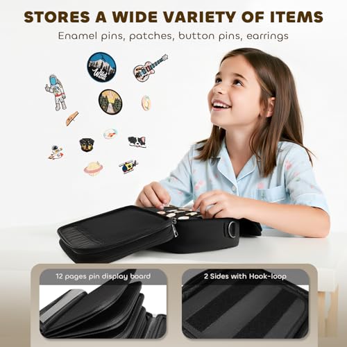 AUROTIER Black Enamel Pin Display Bag with 12-Page Book & Removable Pads