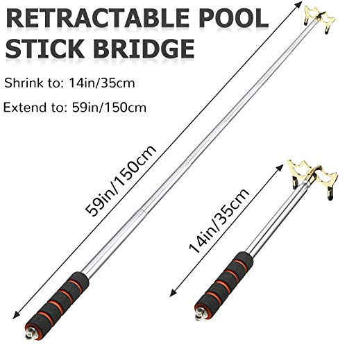 Retractable Pool Bridge Stick with Brass Head - Stainless Steel