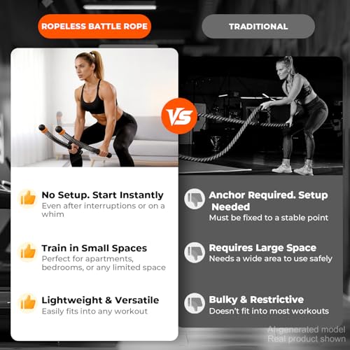 Cordless Battle Ropes for Full Body HIIT Workout - Black