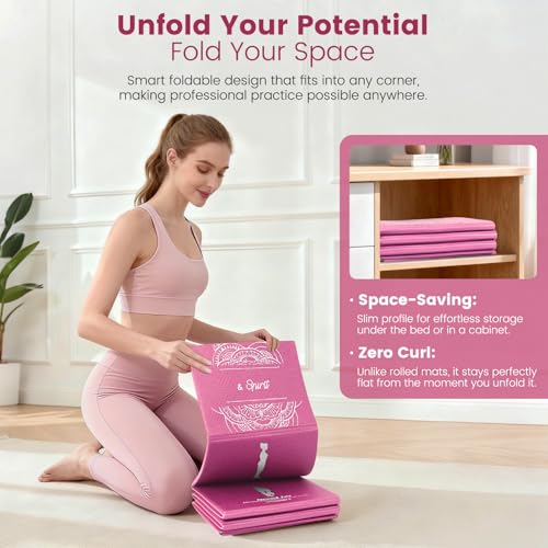 Foldable Yoga Mat Set with 2 Yoga Blocks & Strap - Pink