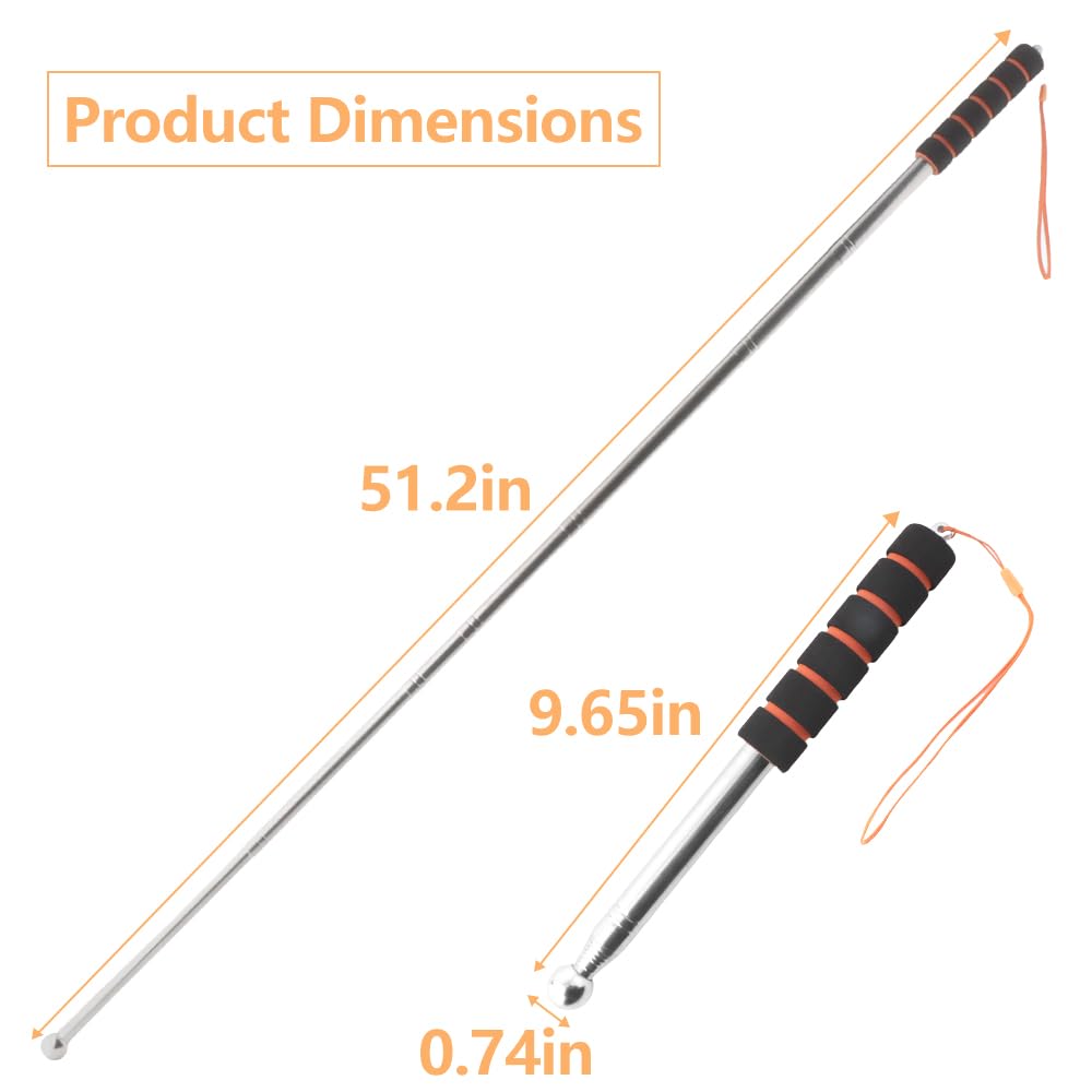 TWZKXC 2 Pcs 51" Hollowing Drum Hammer Sound Detection Folding Stick, Upgraded Reinforced Thickened Telescopic Rod for House Decoration Inspection, Solid Ball Reinforcement Design Comes with Lanyard