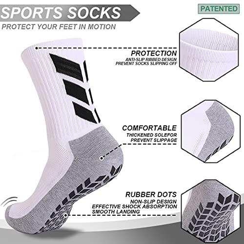 MENDENG Men's Grip Socks 4 Pairs - Non-Slip Soccer & Hospital Socks, Size 6-12