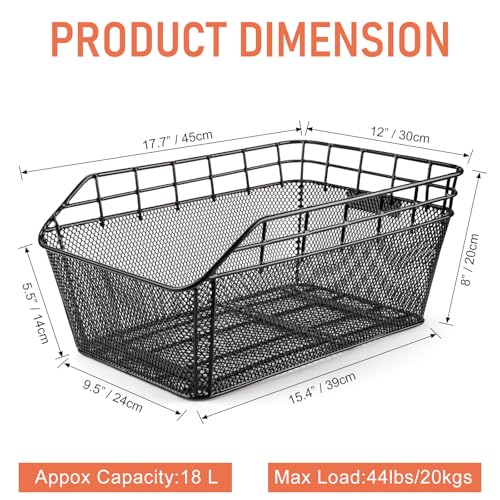 Large Rear Bike Basket with Waterproof Cover & Cargo Net