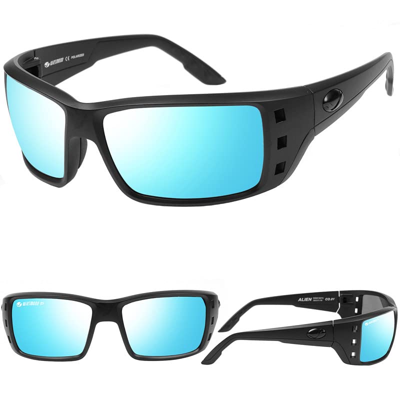 WIESMANN Polarized Sports Sunglasses for Men Women Classic Cycling Driving Fishing Sunglasses Men Square Sun glasses 100% UV Protection 18073(Black Ice Blue)