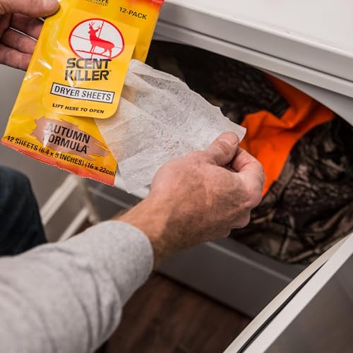 Scent Killer Dryer Sheets for Hunting Clothes - Autumn Forest, 12 Pack