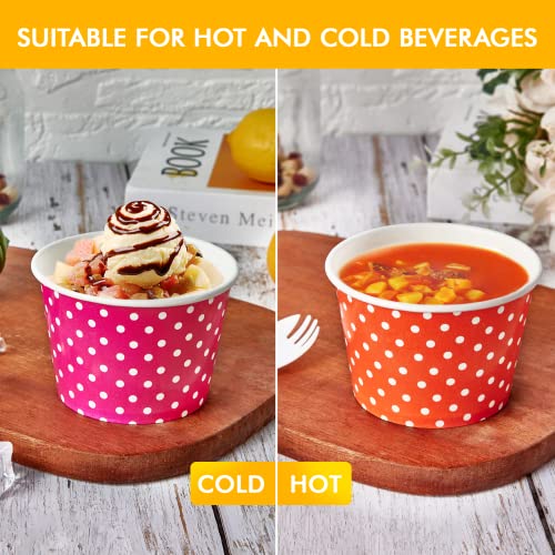 150 Pack 8oz Ice Cream Cups - Disposable Paper Cups Pink Blue Orange 8oz