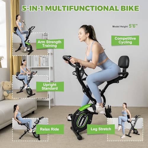 5-in-1 Folding Exercise Bike - 16-Level Magnetic Resistance - Black