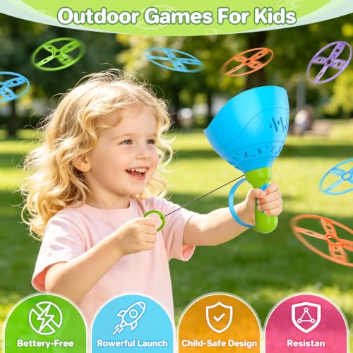Kids Flying Disc Launcher Toy Set for Outdoor Play Ages 4-8 - 4 Pack